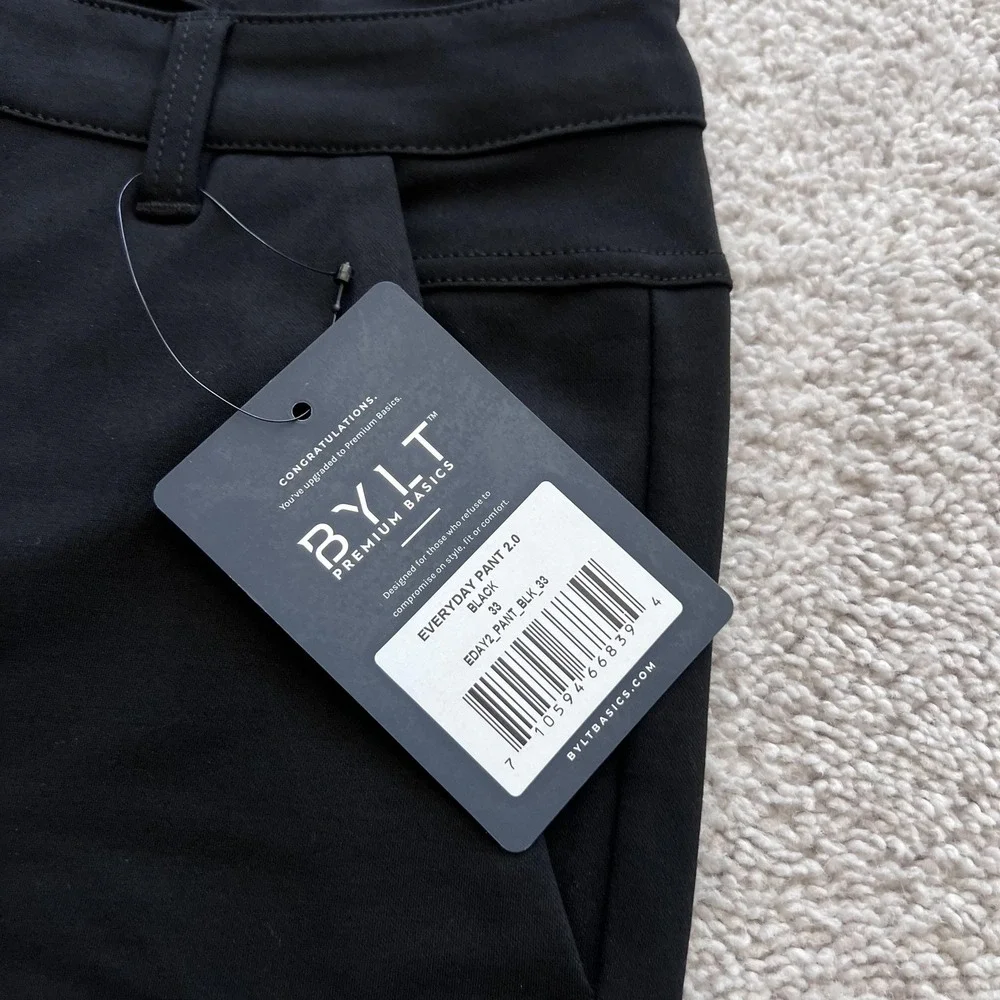 BYLT Premium Basics Everyday Pant 2.0 Pants Mens 33 Black Slim Fit Stretch Chino